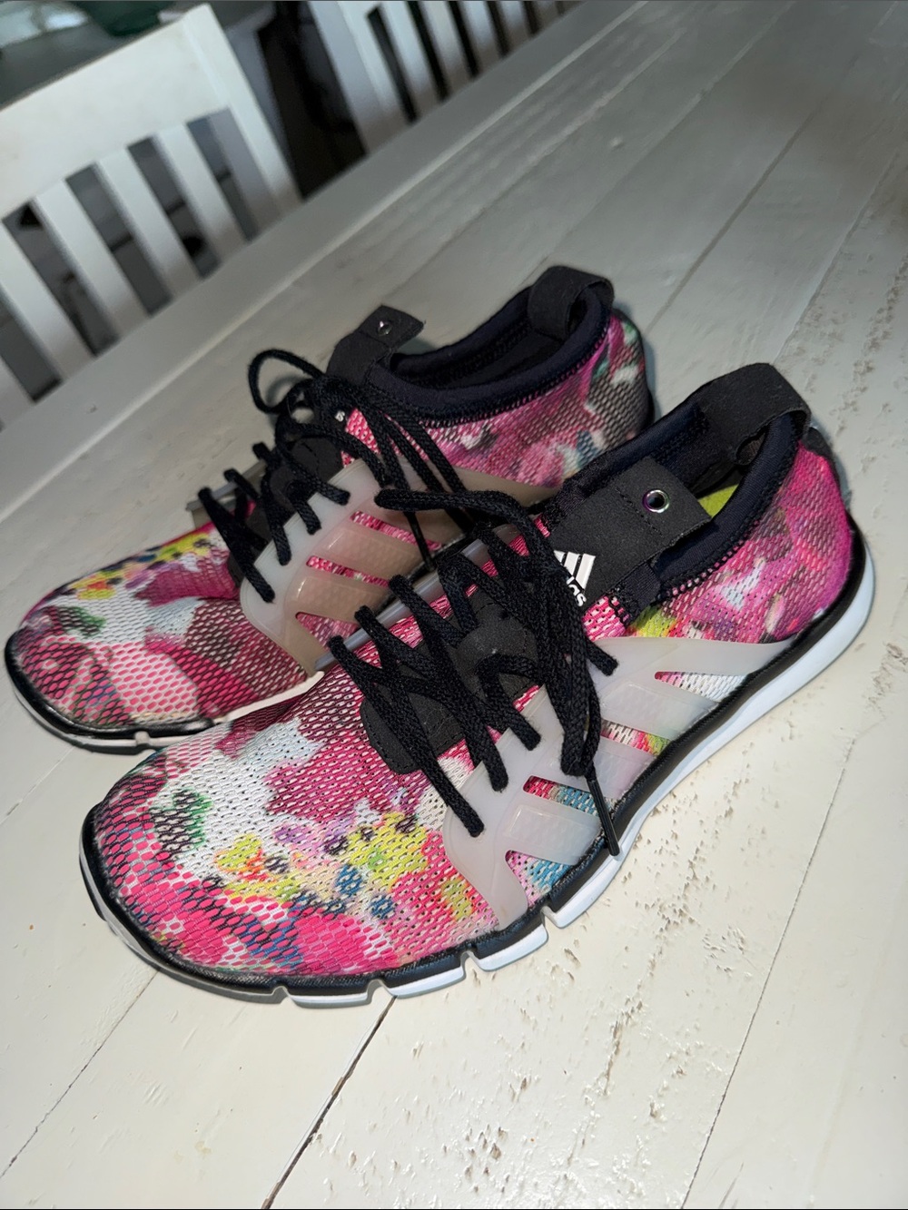 women's Adidas Core Grace training shoes featuring a floral graphic mesh upper 7
